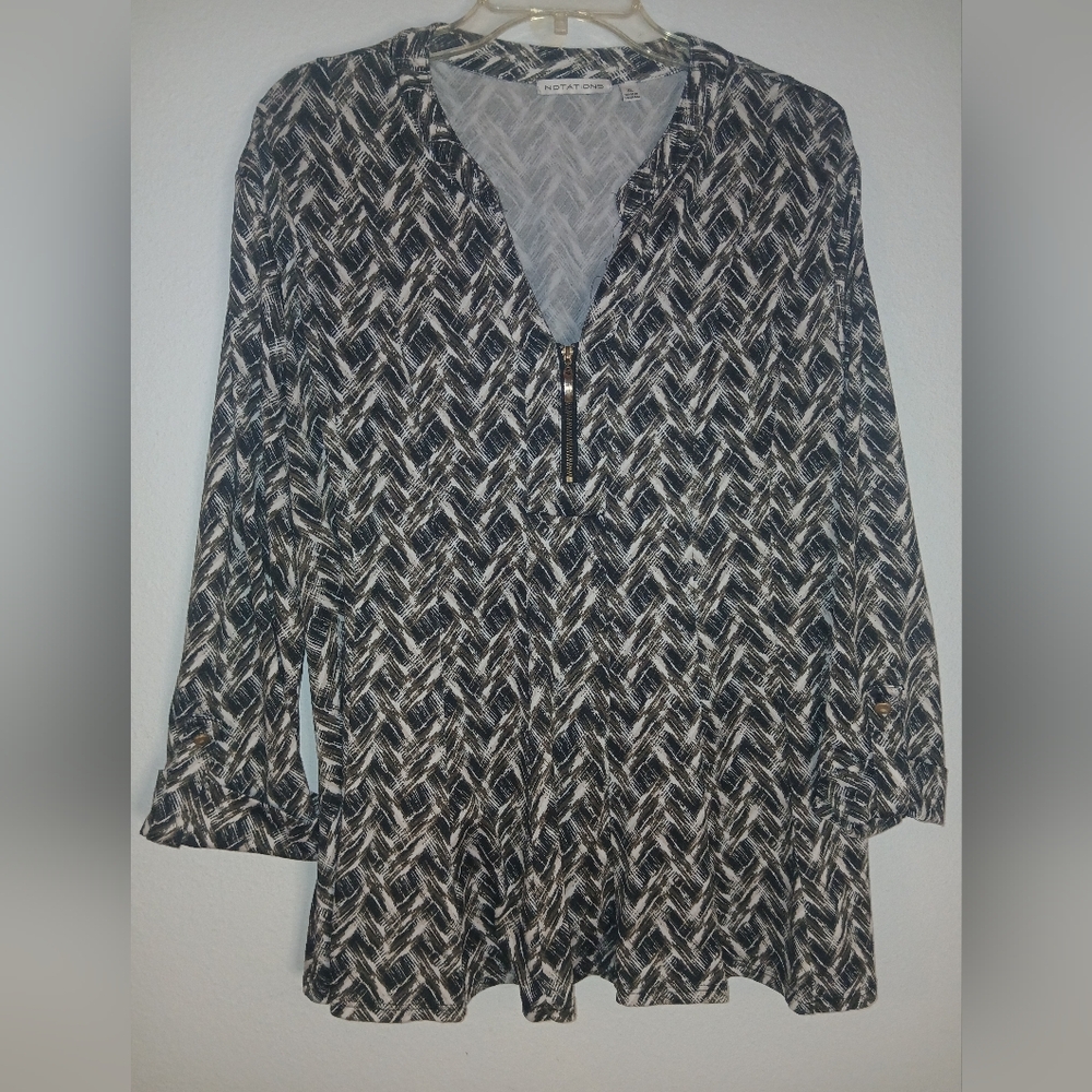 Notations Black and White Chevron Blouse